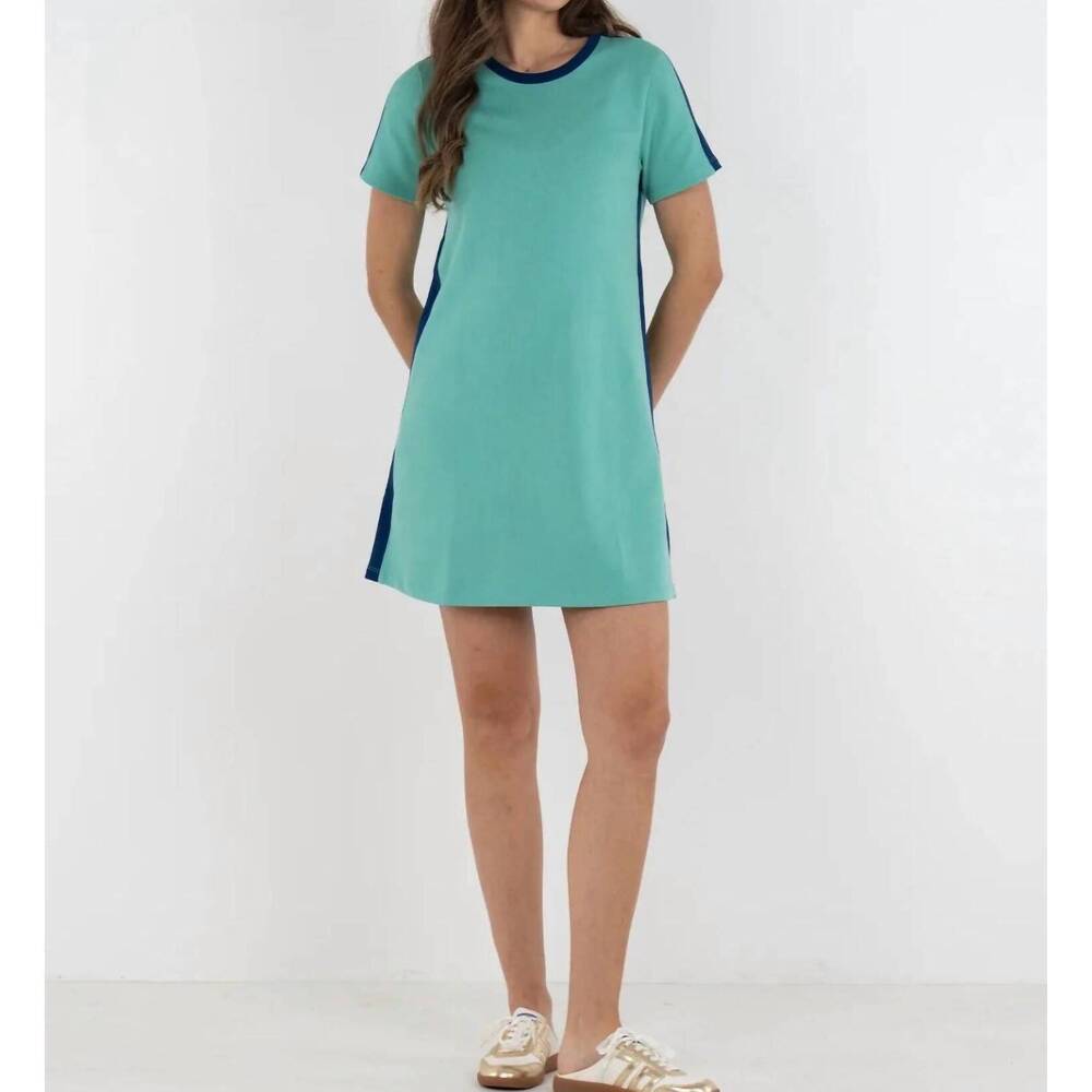 NEW EMILY MCCARTHY go go french terry dress in aqua/navy